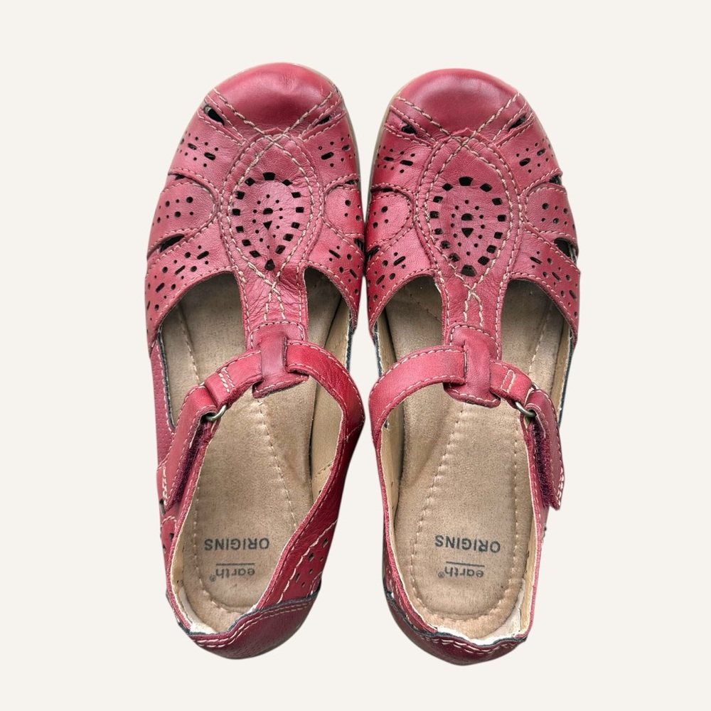 Earth Origins Boho Grandmacore Rapid Tatum Red Leather Mary Jane Shoe Size 6‎